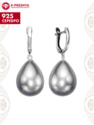 Серьги серебро 925 пробы, покрытие - родирование, вставка - имитация жемчуга