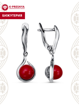 Серьги бижутерия, покрытие - серебрение с оксидированием, вставка - имитация жемчуга