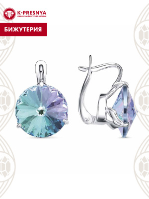 Серьги бижутерия, покрытие - серебрение, вставка - стекло ювелирное preciosa