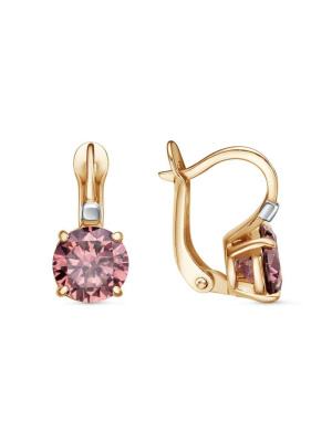 Серьги серебро 925 пробы, покрытие - золочение, выборочное родирование, вставка - фианит (недрагоценный камень)