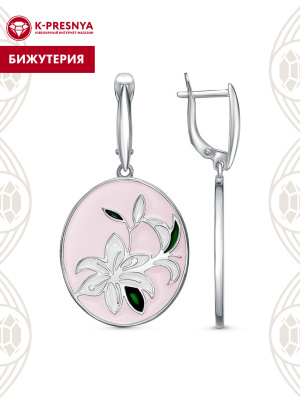 Серьги бижутерия, покрытие - платинирование, отделка - эмаль, без вставок
