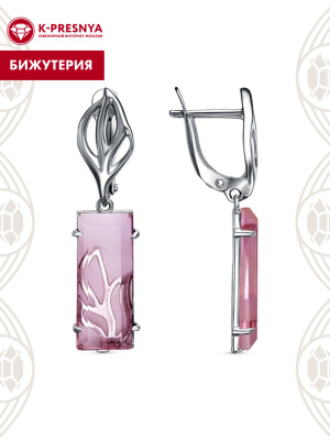 Серьги бижутерия, покрытие - серебрение с оксидированием, вставка - стекло ювелирное собственной огранки
