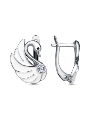 Серьги бижутерия, покрытие - платинирование, отделка - эмаль, вставка - стекло ювелирное preciosa