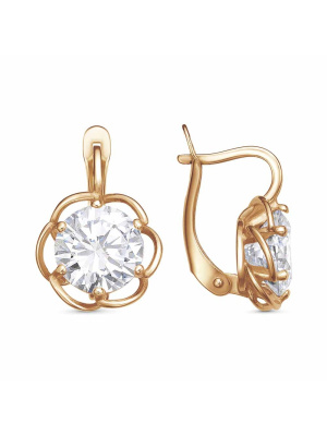 Серьги серебро 925 пробы, покрытие - золочение, вставка - фианит (недрагоценный камень)