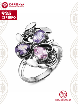 Кольцо серебро 925 пробы, покрытие - оксидирование, вставка - фианит (недрагоценный камень)