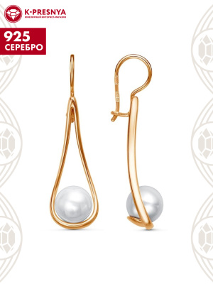 Серьги серебро 925 пробы, покрытие - золочение, вставка - имитация жемчуга
