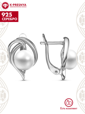 Серьги серебро 925 пробы, покрытие - оксидирование, вставка - культивированный жемчуг