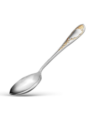 Ложка десертная "весна" серебро 925 пробы, покрытие - выборочное золочение, без вставок