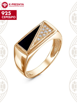 Кольцо серебро 925 пробы, покрытие - золочение, отделка - эмаль, вставка - фианит (недрагоценный камень)