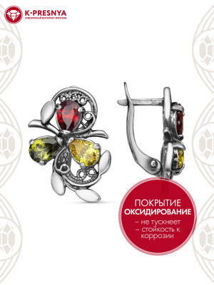 Серьги серебро 925 пробы, покрытие - оксидирование, вставка - фианит (недрагоценный камень)