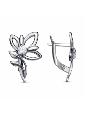 Серьги бижутерия, покрытие - серебрение с оксидированием, вставка - фианит (недрагоценный камень)