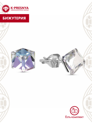 Серьги бижутерия, покрытие - серебрение, вставка - ювелирное стекло европейской огранки