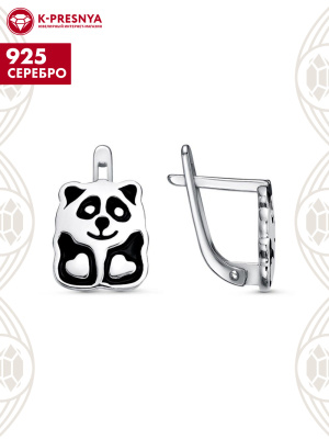 Серьги серебро 925 пробы, покрытие - оксидирование, отделка - эмаль, без вставок