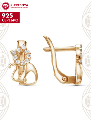 Серьги серебро 925 пробы, покрытие - золочение, вставка - фианит (недрагоценный камень)