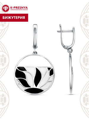 Серьги бижутерия, покрытие - платинирование, отделка - эмаль, без вставок