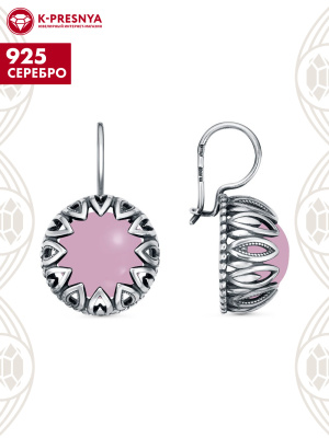 Серьги серебро 925 пробы, покрытие - оксидирование, вставка - искусственный кварц розовый