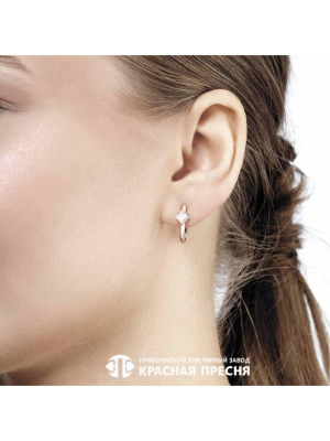 Серьги серебро 925 пробы, покрытие - золочение, вставка - фианит (недрагоценный камень)