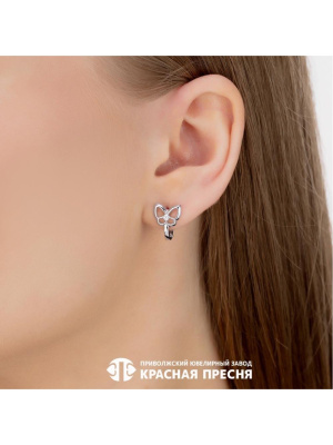 Серьги серебро 925 пробы, покрытие - платинирование, вставка - фианит (недрагоценный камень)