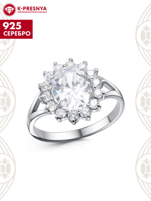 Кольцо серебро 925 пробы, покрытие - родирование, вставка - фианит (недрагоценный камень)