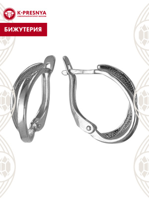 Серьги бижутерия, покрытие - серебрение с оксидированием, без вставок