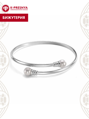 Браслет бижутерия, покрытие - серебрение, вставка - имитация жемчуга