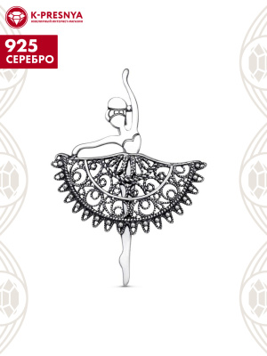 Брошь серебро 925 пробы, покрытие - оксидирование, без вставок