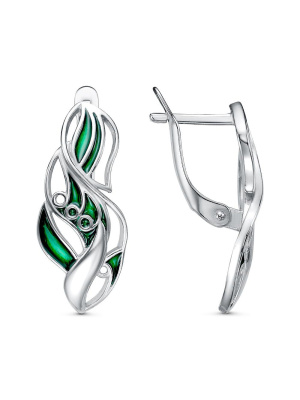 Серьги бижутерия, покрытие - платинирование, отделка - эмаль, без вставок