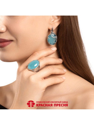Серьги серебро 925 пробы, покрытие - оксидирование, вставка - халцедон (искусственный)
