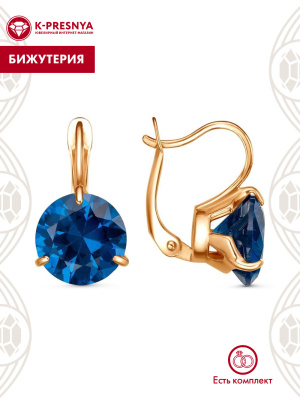 Серьги бижутерия, покрытие - золочение, вставка - искусственная шпинель