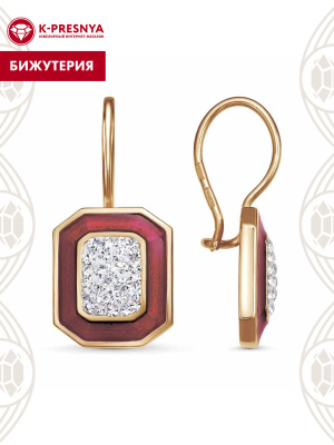 Серьги бижутерия, покрытие - золочение, отделка - эмаль, вставка - стекло ювелирное preciosa