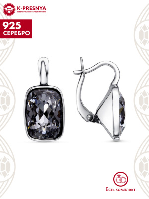Серьги серебро 925 пробы, покрытие - оксидирование, вставка - ювелирное стекло европейской огранки
