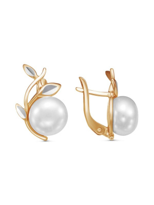 Серьги серебро 925 пробы, покрытие - золочение, отделка - алмазная грань, вставка - культивированный жемчуг