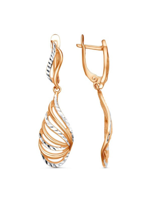 Серьги серебро 925 пробы, покрытие - золочение, отделка - алмазная грань, без вставок