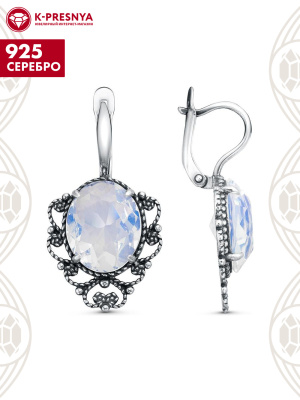Серьги серебро 925 пробы, покрытие - оксидирование, вставка - стекло ювелирное собственной огранки
