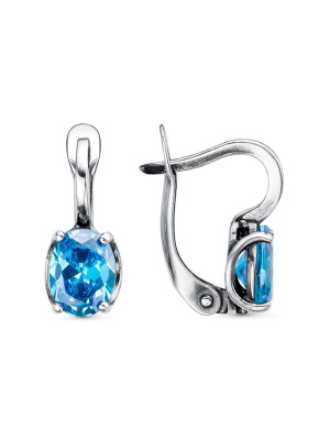 Серьги бижутерия, покрытие - серебрение с оксидированием, вставка - фианит (недрагоценный камень)