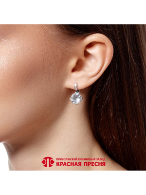 Серьги серебро 925 пробы, покрытие - оксидирование, вставка - горный хрусталь