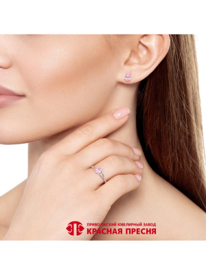 Серьги серебро 925 пробы, покрытие - платинирование, вставка - фианит (недрагоценный камень)