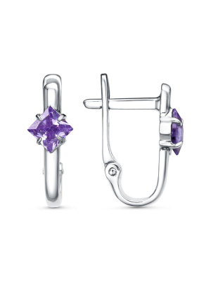 Серьги серебро 925 пробы, покрытие - платинирование, вставка - фианит (недрагоценный камень)