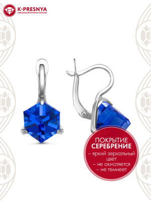 Серьги бижутерия, покрытие - серебрение с оксидированием, вставка - ювелирное стекло европейской огранки