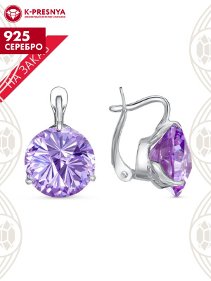 Серьги серебро 925 пробы, покрытие - родирование, вставка - фианит собственной огранки (недрагоценный камень)