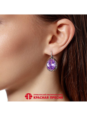 Серьги бижутерия, покрытие - серебрение с оксидированием, вставка - фианит (недрагоценный камень)