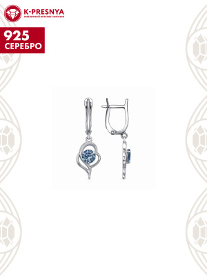Серьги серебро 925 пробы, покрытие - платинирование, вставка - искусственная шпинель
