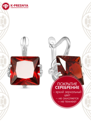 Серьги бижутерия, покрытие - серебрение, вставка - фианит (недрагоценный камень)