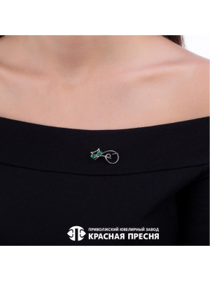 Брошь серебро 925 пробы, покрытие - платинирование, вставка - искусственная шпинель