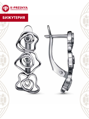 Серьги бижутерия, покрытие - серебрение с оксидированием, без вставок