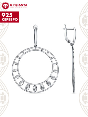 Серьги серебро 925 пробы, покрытие - платинирование, отделка - алмазная грань, без вставок