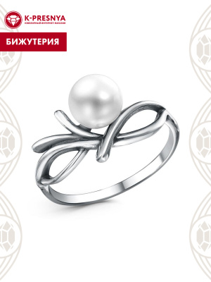 Кольцо бижутерия, покрытие - серебрение с оксидированием, вставка - культивированный жемчуг