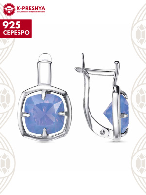 Серьги серебро 925 пробы, покрытие - платинирование, вставка - ситалл собственной огранки