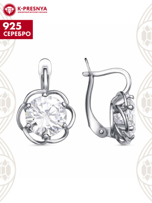 Серьги серебро 925 пробы, покрытие - платинирование, вставка - фианит (недрагоценный камень)