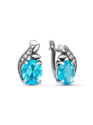 Серьги бижутерия, покрытие - серебрение с оксидированием, вставка - стекло ювелирное, стекло ювелирное preciosa